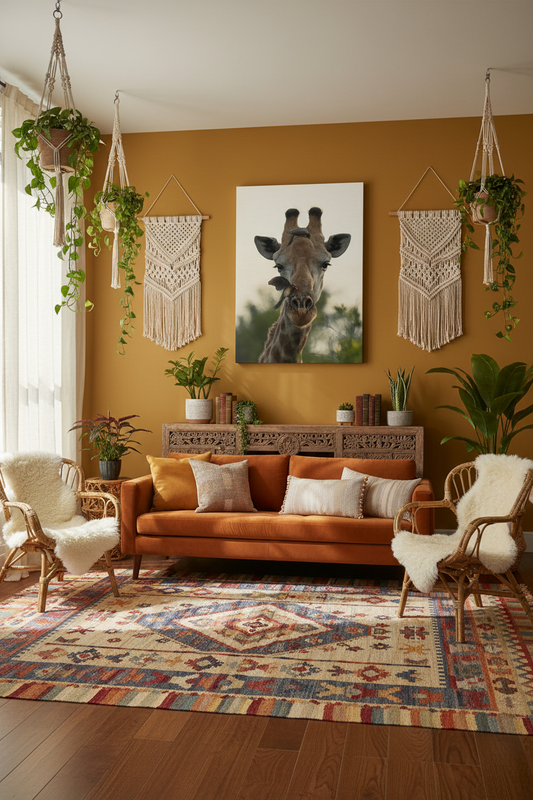 Girafe et ses pique-bœufs, Afrique du Sud — toile premium « Alliance sauvage »