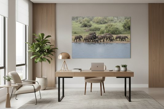 Troupeau d’éléphants en marche, Afrique du Sud — tableau aluminium « Sur les pas des anciens »