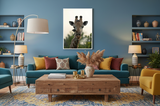 Girafe et ses pique-bœufs, Afrique du Sud — affiche premium encadrée « Alliance sauvage »