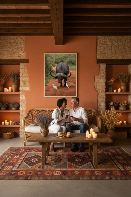 Buffle accompagné de ses hérons, Afrique du Sud — affiche premium encadrée « Puissance tranquille »