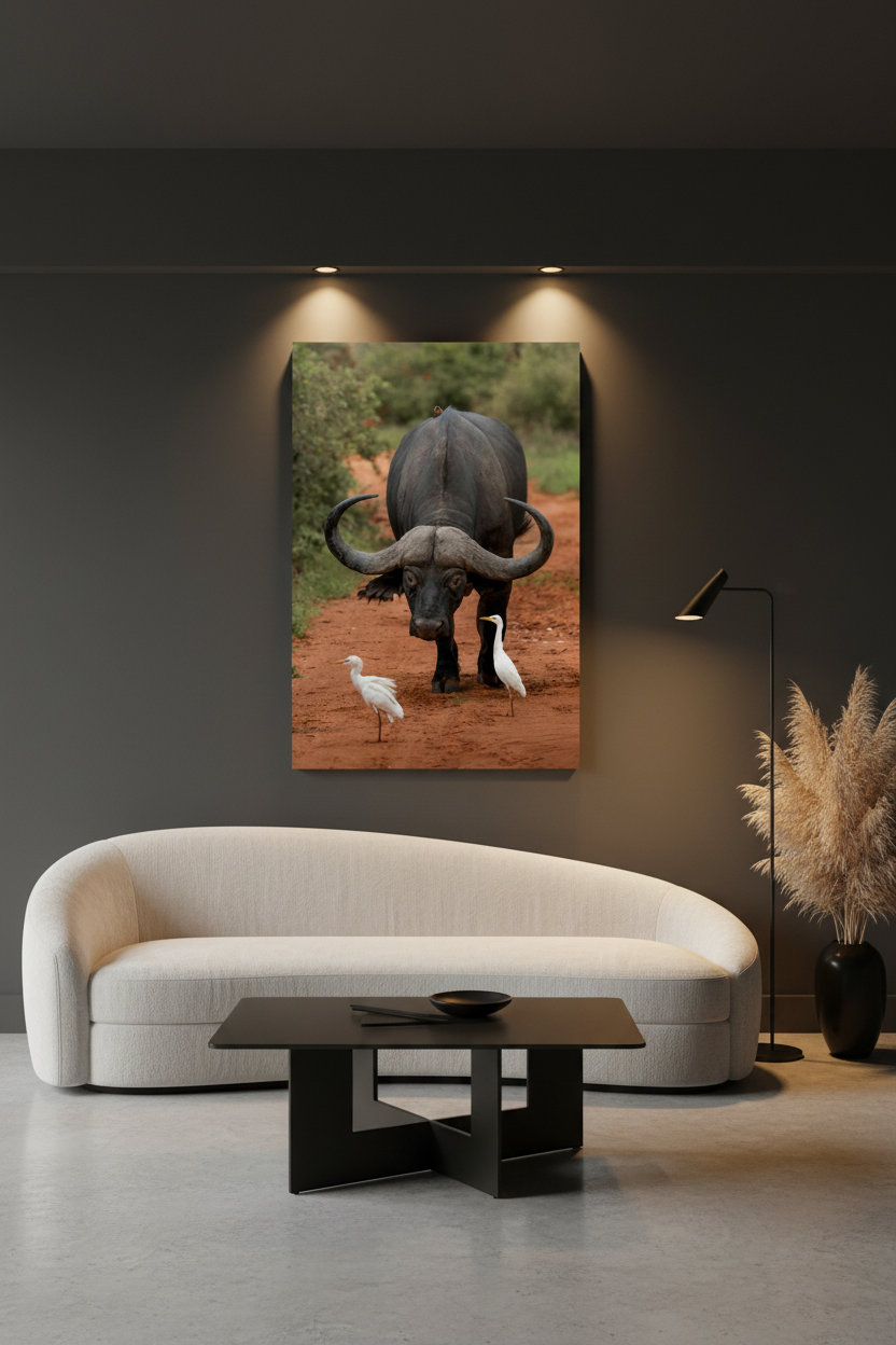 Buffle accompagné de ses hérons, Afrique du Sud — toile premium « Puissance tranquille » (vue 3)
