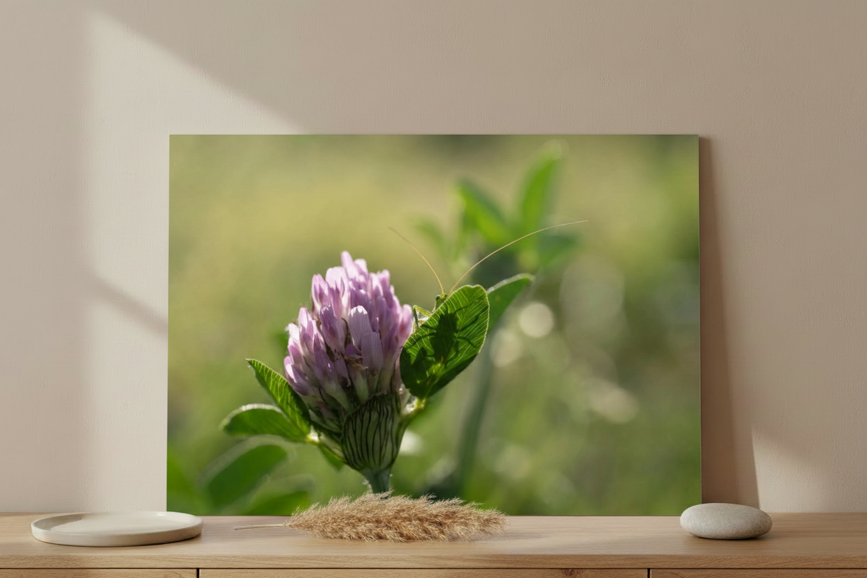 Regard entre les feuilles — Tableau aluminium ambiance